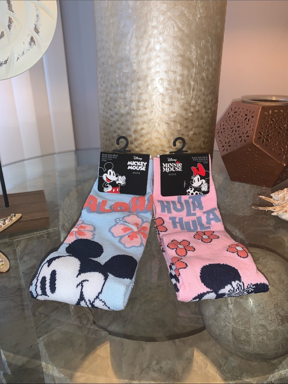 Disney Pink & Light Blue Minnie & Mickey Aloha Floral Socks